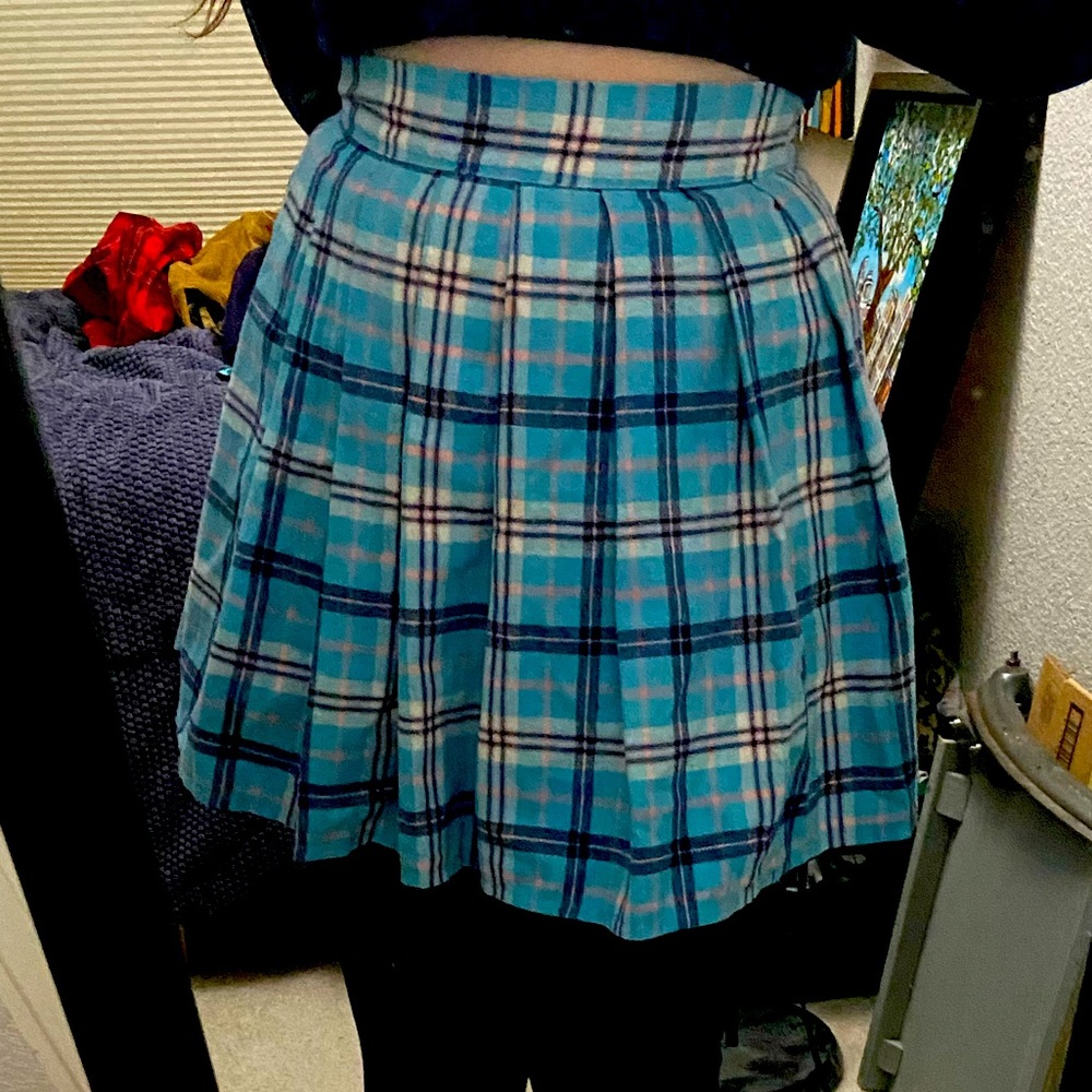 Baby Blue and Pink Mini Plaid Skirt